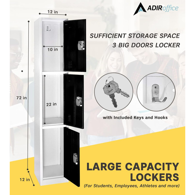 Black Steel 3-Tier Office Storage Locker