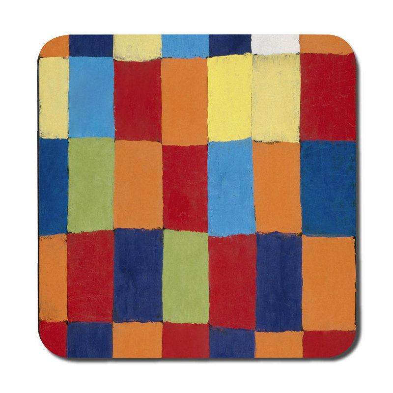 Colorful Checkered Placemat And Coaster Set With Abstract Art Pattern