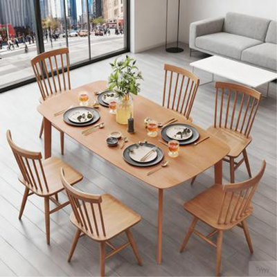 Dining Table For 6-7, Kitchen Table With Large Tabletop For Dining Room, Natural