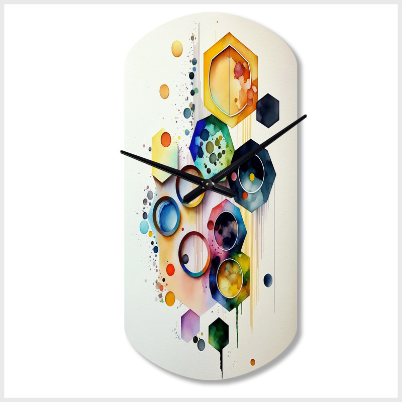 Hexagone et circulaire abstrait II - horloge murale cylindrique en métal, horloge murale asymétrique bleue, Petit