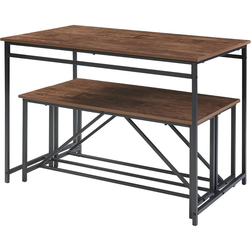  Ensemble de table de salle à manger 3 pièces, ensemble de table de salle à manger de 43 pouces avec deux bancs et plateau de table de salle à manger
