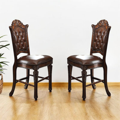 Cais Synthetic Leather and Cherry Counter Height Chair (Set-2)
