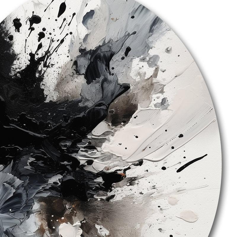 Noir texturé Splash Paint Art IV - peinture abstraite ronde, art mural en métal, H 16 po x l 16 po x P 1 po
