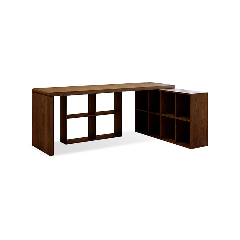 Light walnut L-Shaped Solid Wood desks, 29.53" H x 78.74" W x 23.62" D