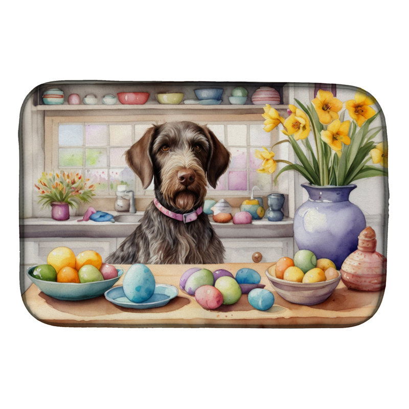 Decorating Easter German Wirehaired Pointer Dish Drying Mat