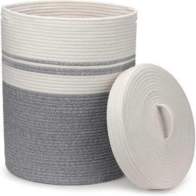 Panier à linge tressé avec poignées, panier à linge XXL polyvalent, panier de rangement pour couvertures et grands jouets (gris, 55 L)