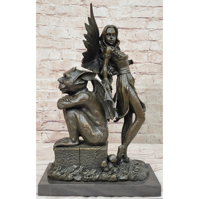 Statue art déco fée minuit avec sculpture gargouille bronze par Aldo Vitaleh