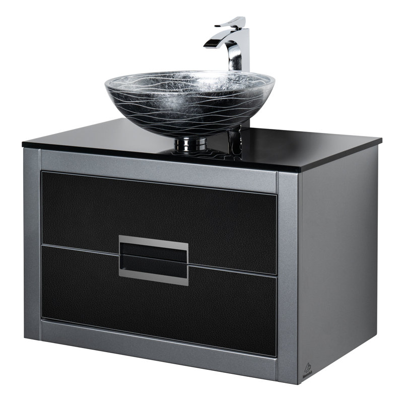 Fenham 32'' Single Bathroom Vanity with Tempered Glass Top, Silver