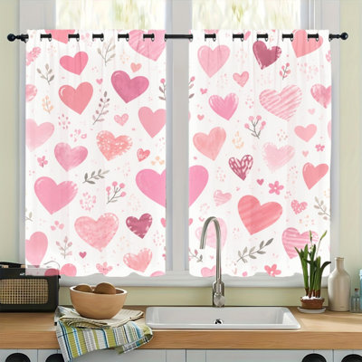 2 rideaux occultants avec œillets 2PCS, rideaux en polyester à motif de cœur rose romantique, isolation thermique, réduction du bruit, protection de la vie privée, obscurcissement des rideaux pour chambre à coucher