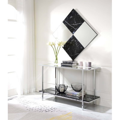 Console en faux marbre et chrome Angwin, élégante et fonctionnelle pour les espaces de vie modernes