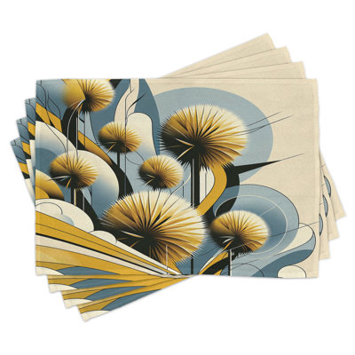 Polyester Mustard Blue Grey Cream Rectangle Placemat