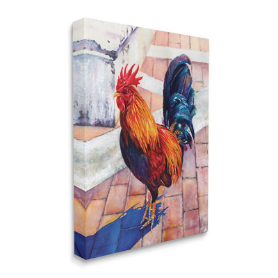 Coq debout sur des briques sur toile par Julia McGrath