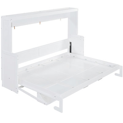 Queen Bed In White With Hydraulic Lift, Space Design For Compact Living, Frame 600 Lbs, Mattress Storage Keeps Room Tidy, Suitable Modern Styles, 10-Inch Recommended Size Desk, Multifunctional Areas,
