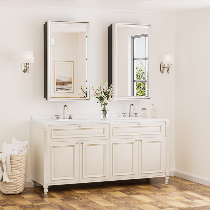 Armoire à pharmacie avec miroir et 3 tablettes Cyrille, Argent, H 40 po x l 20 po x P 5,2 po