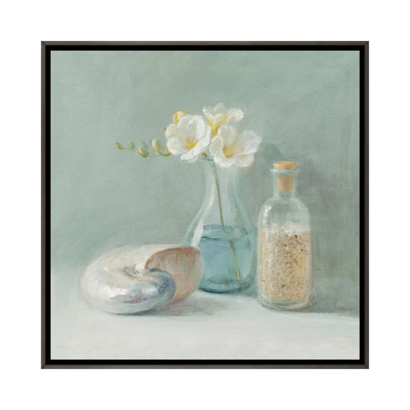 «Freesia Spa» par Danhui Nai - reproduction d'art, H 26 po x l 26 po x P 1,5 po, Toile encadrée de bois rustique foncé