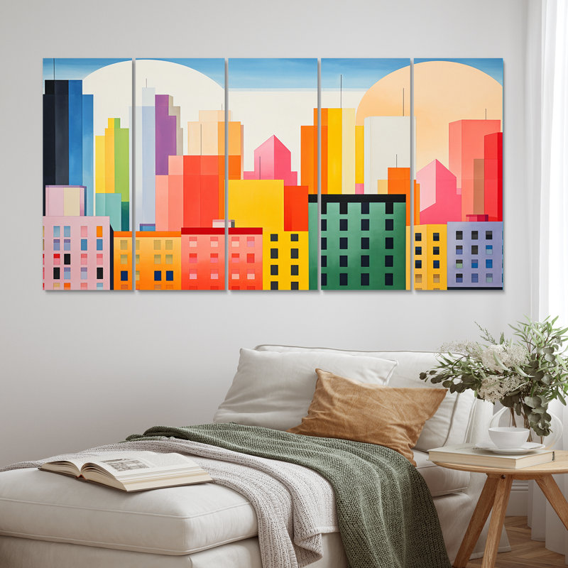 Minimal New York Cubism I - City New York, reproduction sur toile - 5 panneaux égaux