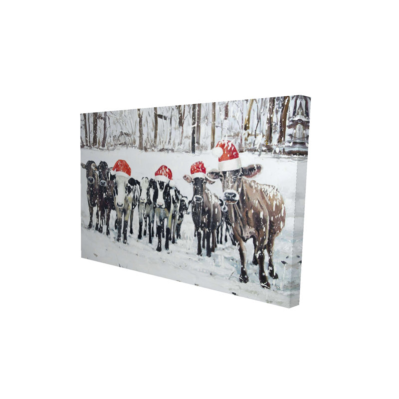 Curious Christmas Cows - Toile brune, art de la décoration intérieure, H 36 po x l 24 po