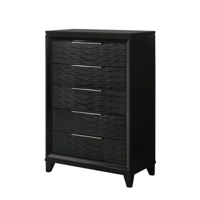 1pc Modern Contemporary Transitional Black Textured Finish 5-Drawer Storage Tall Chest Wooden Solid Wood Bedroom Living Room Home Storage Drawers Furn