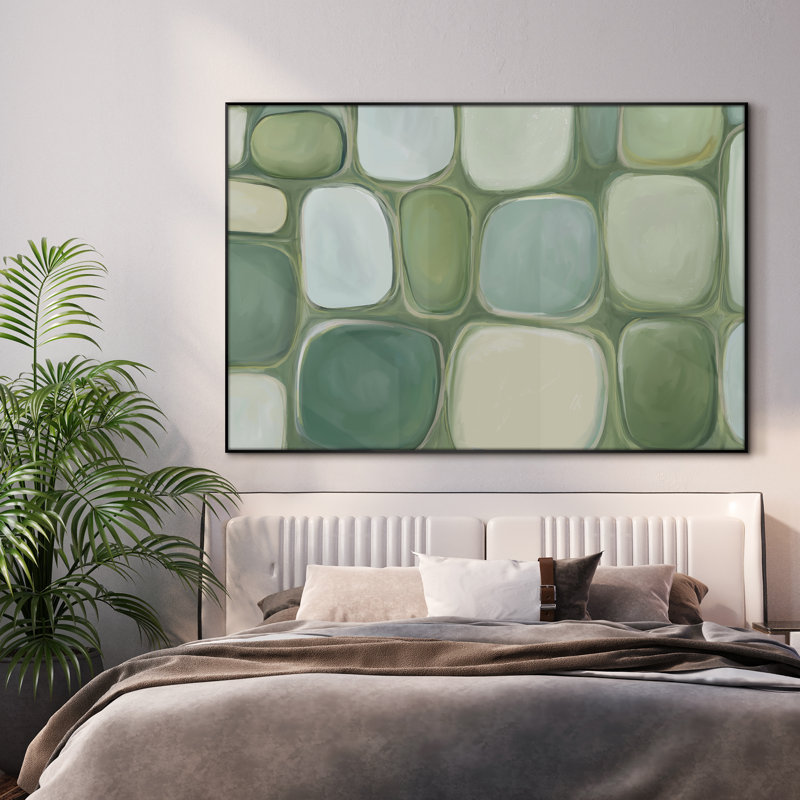 Très grand imprimé abstrait géométrique mural - blocs de couleurs verts, œuvre d'art contemporaine pour le salon ou la chambre à coucher, assemblage de cadre requis
