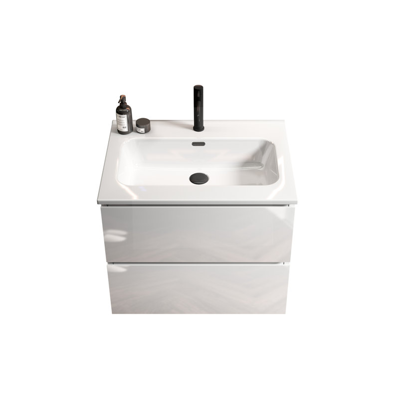 Lavabo intégré pour salle de bain en céramique blanche lustrée - Design, durabilité et rayures pour des lignes douces, performance