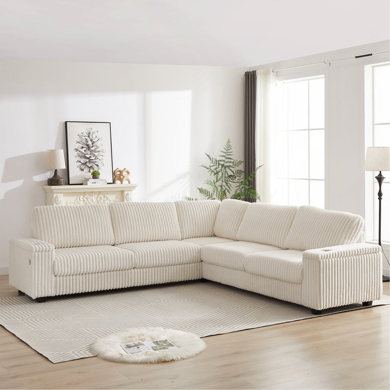 Canapé d'angle surdimensionné en velours côtelé 110 pouces, Beige