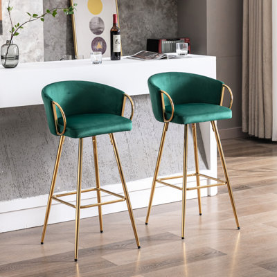 26 tabourets de bar de 26 po, dont 2, siège en tissu de velours, pieds dorés, repose-pieds et base, option de siège élégant + pied, élégant