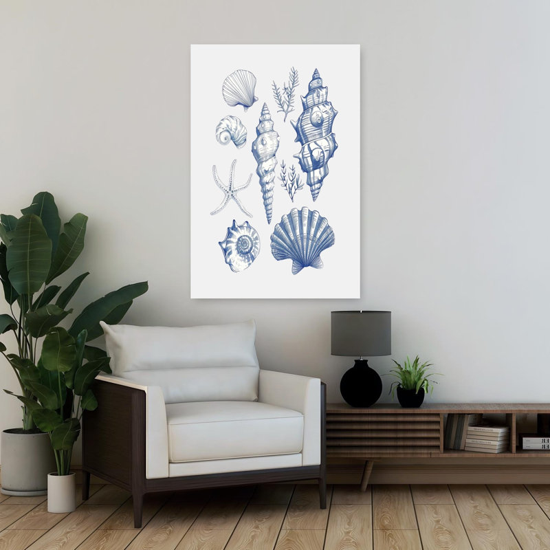 «Blue Nautical Shells», poisson abstrait, art mural plage, H 36 po x l 24 po