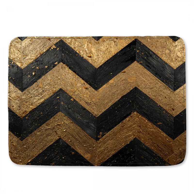 Tapis de bain à chevrons doré noir, L 34 po x L 21 po