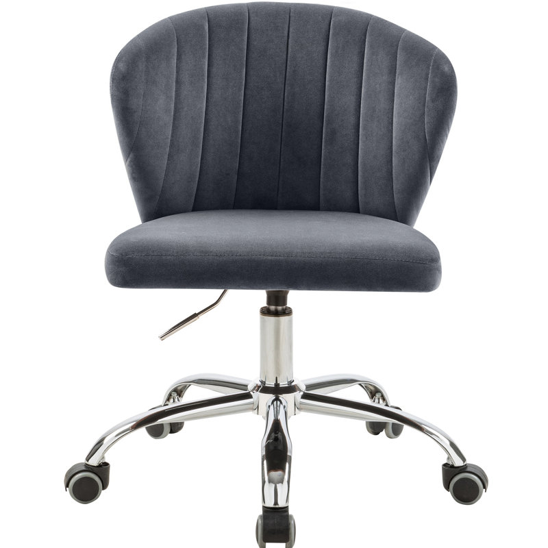 Chaise de bureau Finley, Velours gris velours, Chrome chrome