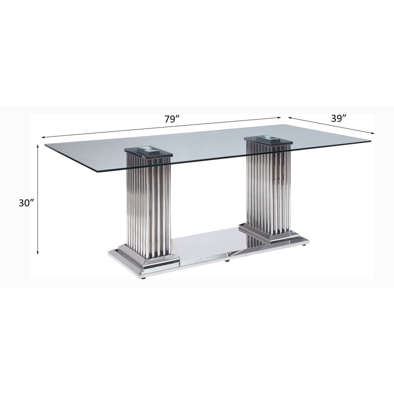 Mishal Glass Top Metal Base Dining Table