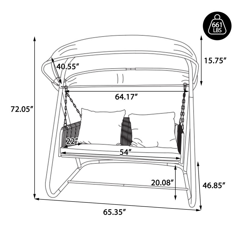 2 Person Porch Swing with Adjustable Canopy 