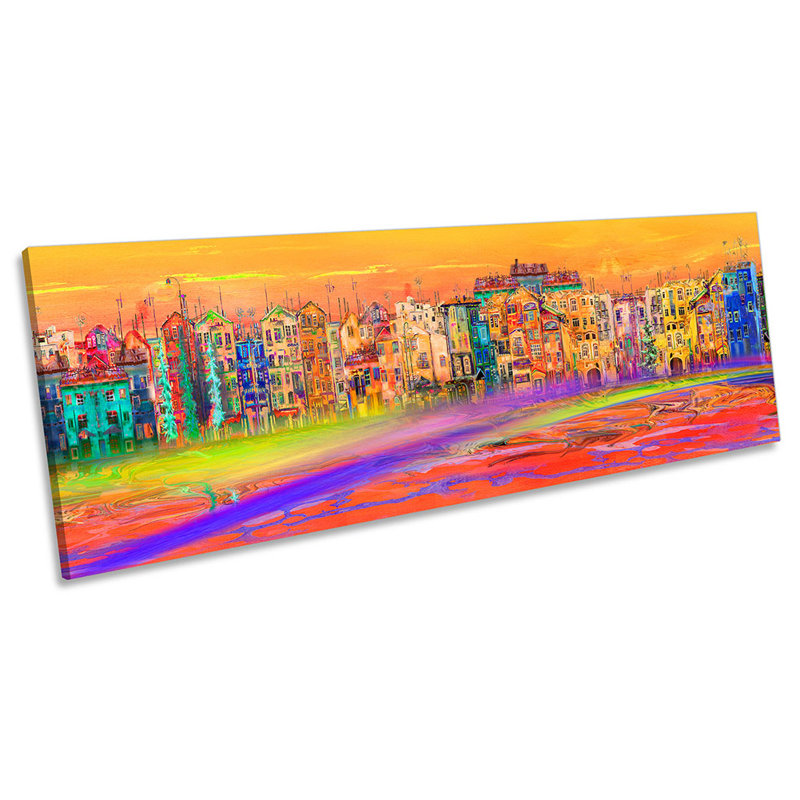 Abstract Orange Cityscape - Wrapped Canvas Panoramic Print, 30.48cm H x 91.44cm W