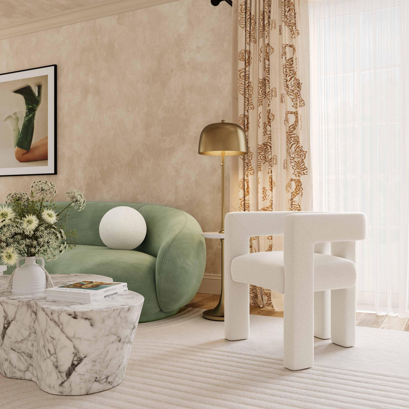 Handcrafted White Velvet Barrel Arm Chair