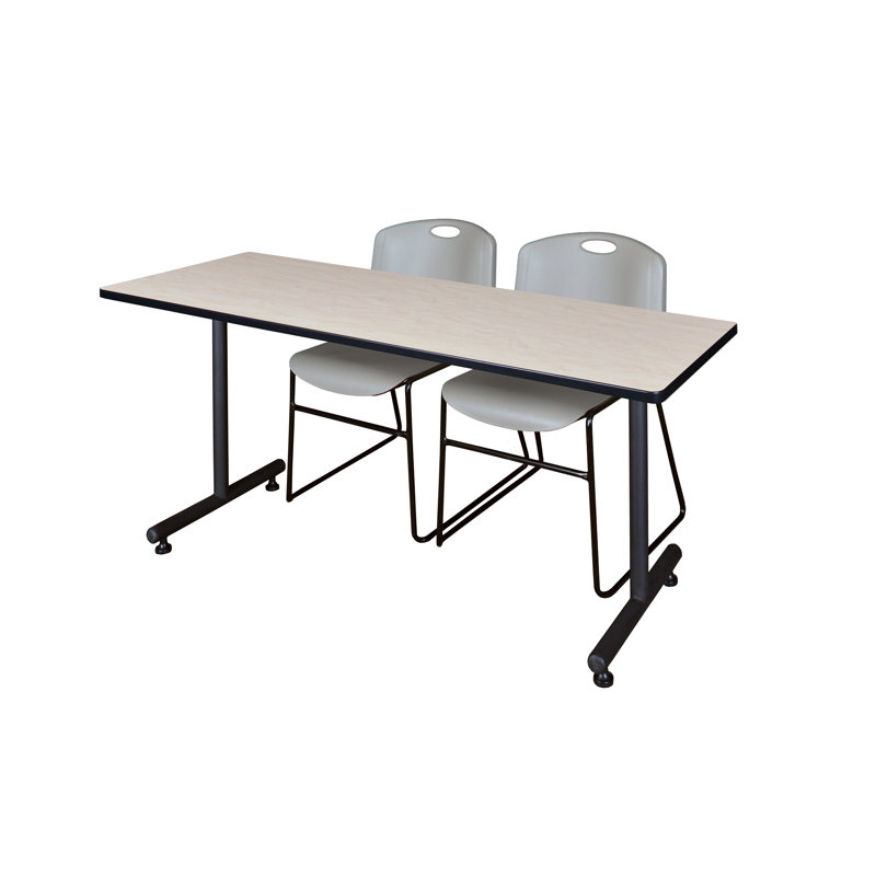 Table de formation en T Nick Nick, 2 chaises empilables Zeng, Gris, Érable, H 29 po x L 48 po x l 30 po