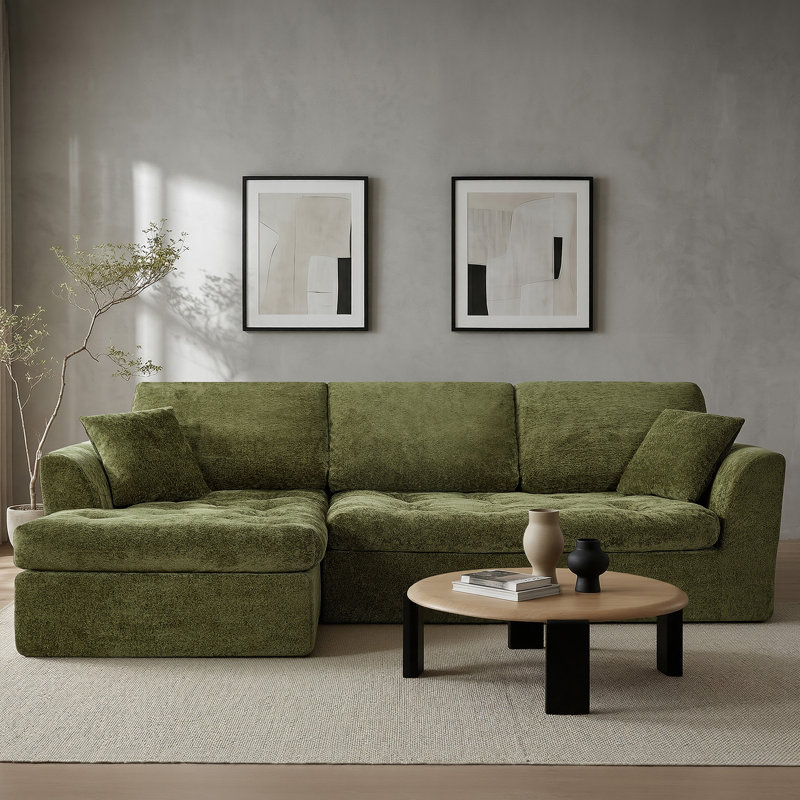Canapé modulaire de 109 po avec support en nuage doux et tissu chenille, Vert mousse, Orienté vers la gauche