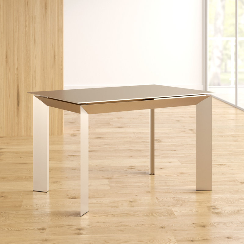Blaris Glass Top Metal Base Dining Table, Dove Grey