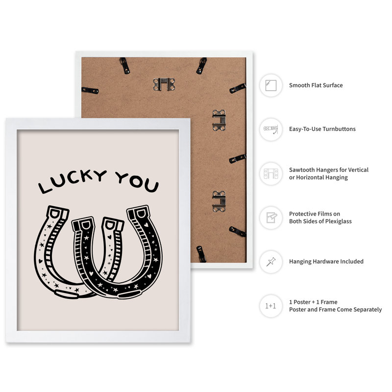 Beige Lucky You, 16"H x 20"W, Poster, White Framed