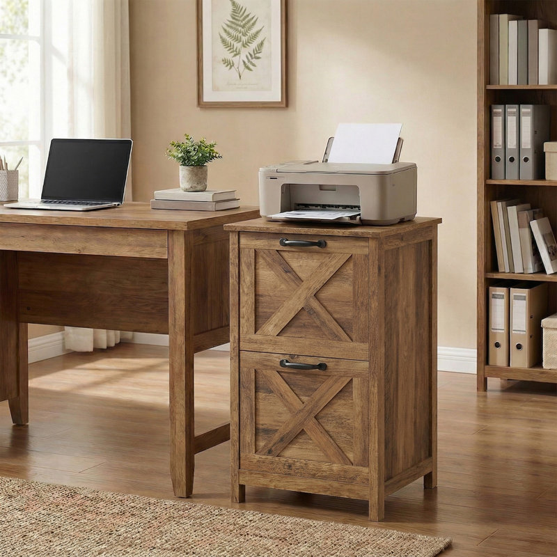 File Cabinet, 2-Drawer Office Storage Cabinet, Adjustable Rail, Printer Stand For Study, Modern, Brown, Brown