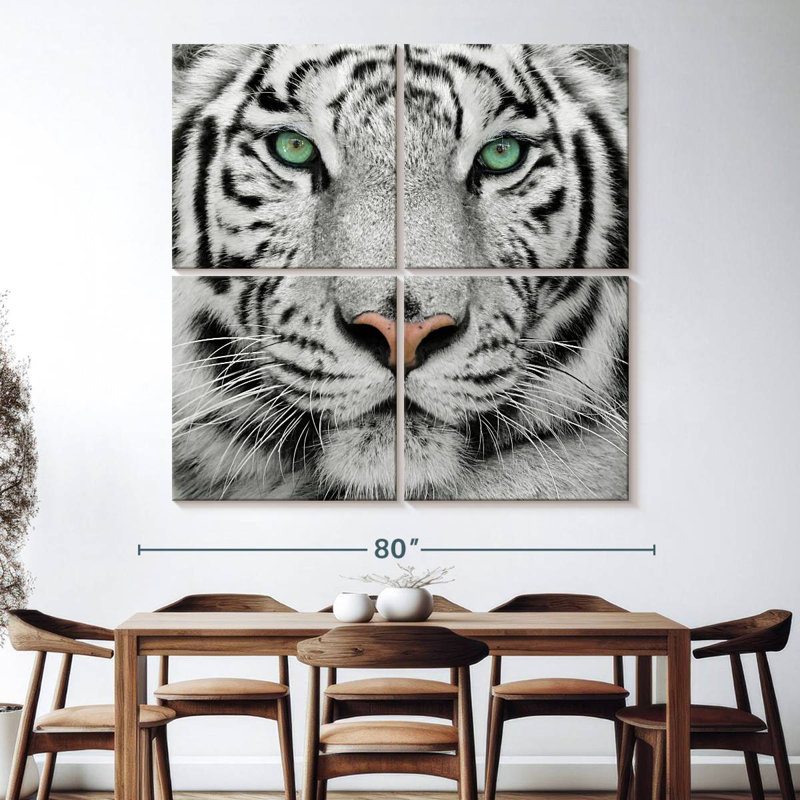 Tigre blanc aux yeux verts Brampt, H 74 po x l 74 po