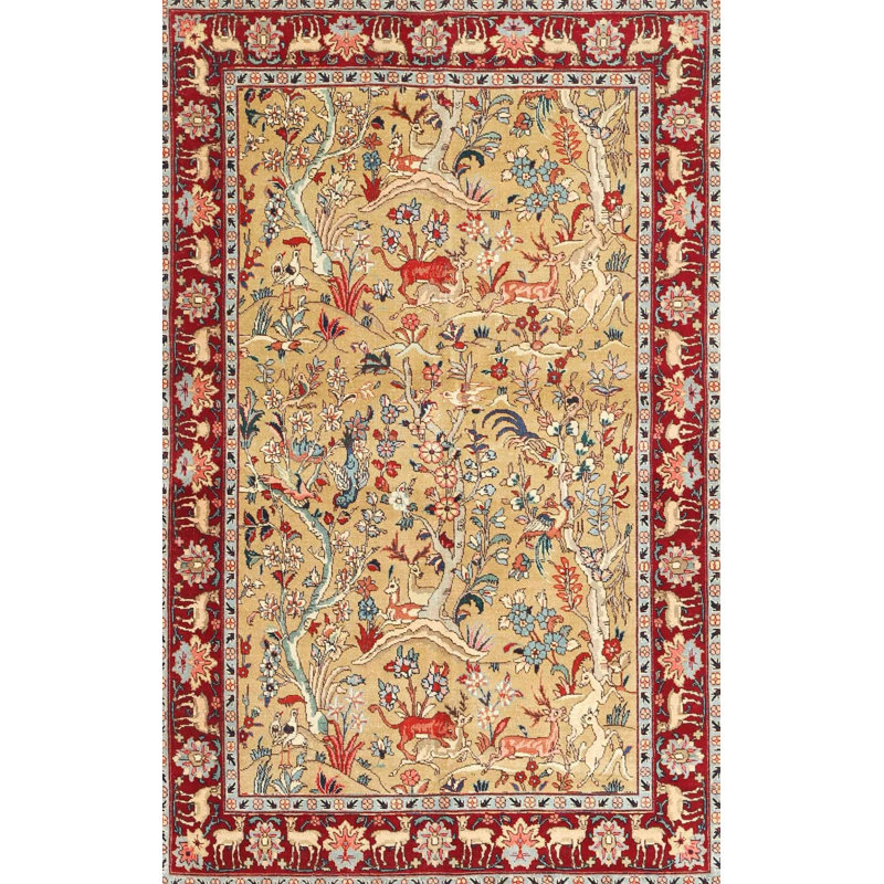 Tapis rouge / beige à motif floral, Rectangle 8 pi x 12 pi