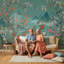 Murale bleu sarcelle avec branches de cerisier en fleurs-1766259577-1766259575