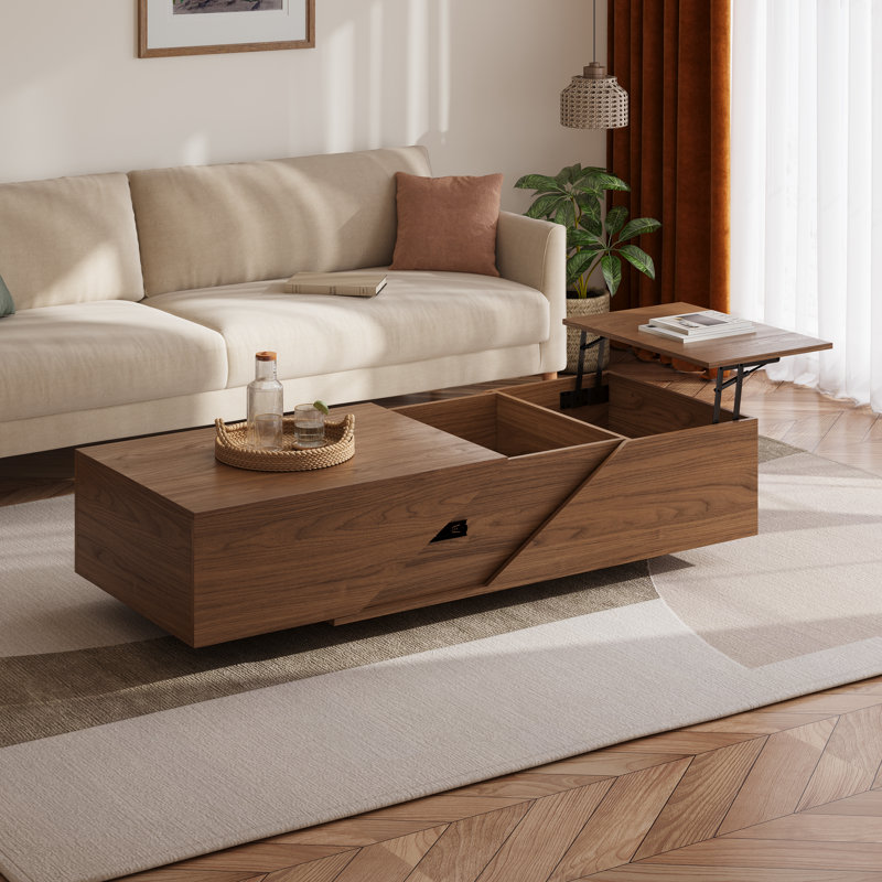 47.2" Modern Lift-Top Coffee Table, Walnut Finish, Adjustable Work Surface With Hidden Storage & Sturdy Base