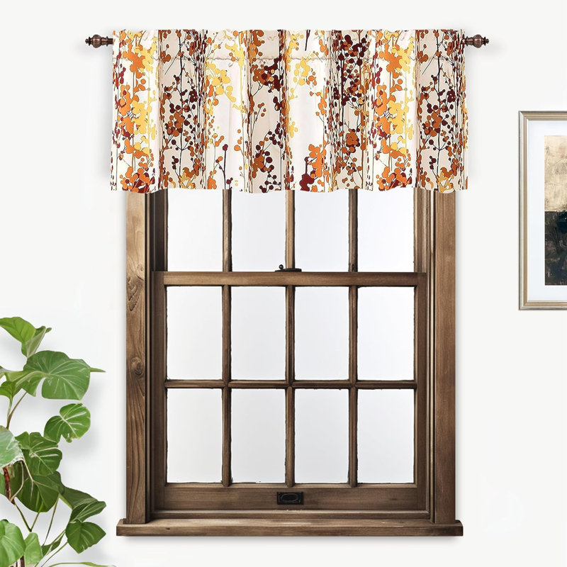 Gaven Floral Tailored Window Valance, Red/Orange, 52" W x 18" L