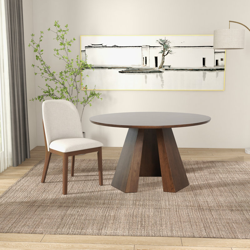 Lenore 53.1'' Walnut Solid Wood Round Pedestal Dining Table