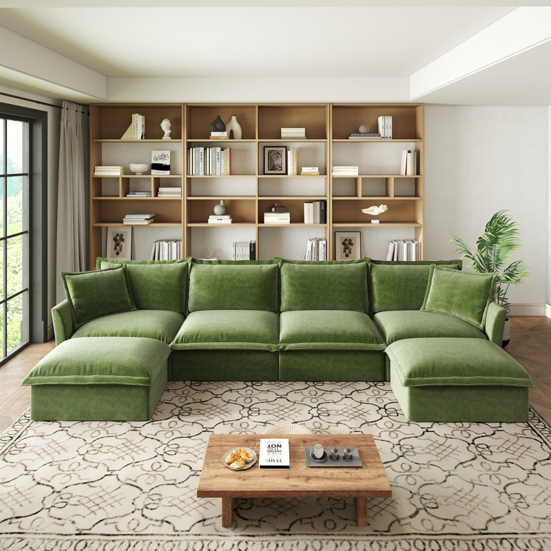 U Shape Sectional Wide And Deep Seat Sofa Couch, 4 Seater Sofa,Cloud Couch For Living Room, Apartment, Fabric