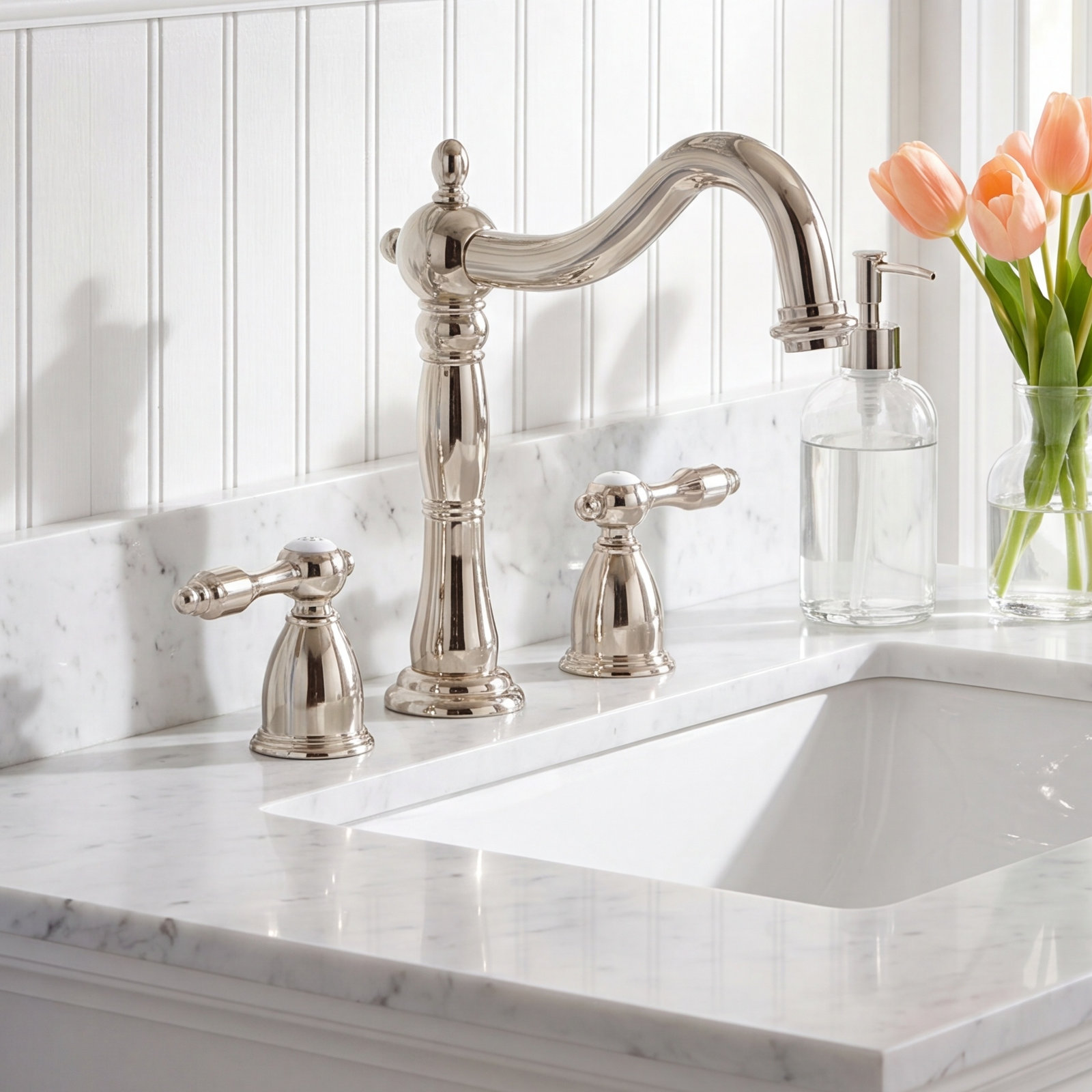 Tudor Deck-Mounted Roman Tub Faucet, Polished Brass