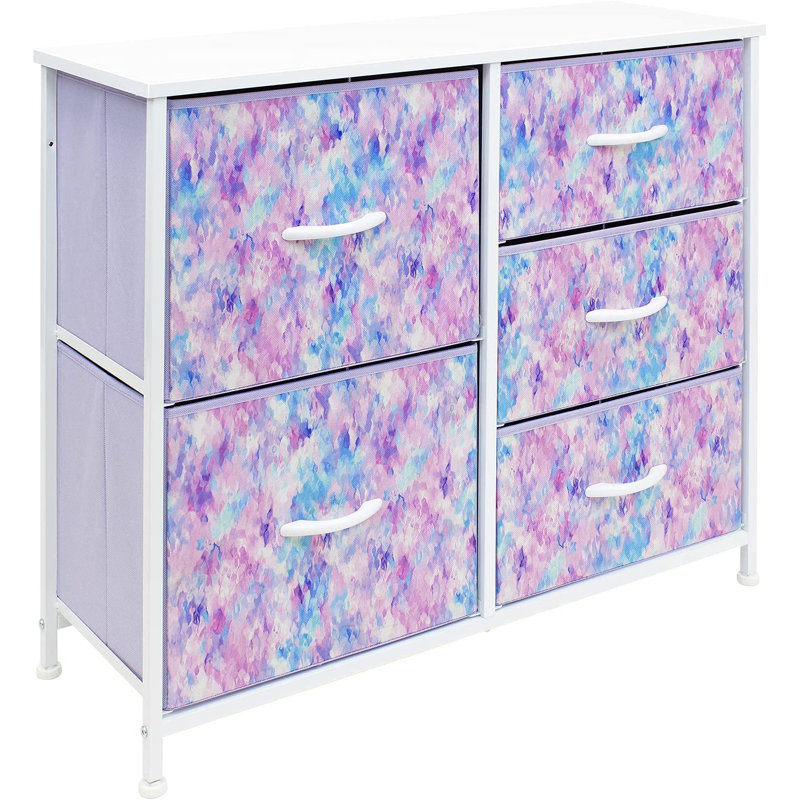 Commode 5 tiroirs l 33,5 po, Teinture par nœuds bleu / rose / mauve