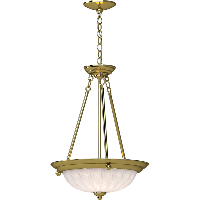 Marti 3-Light Indoor Polished Brass Hanging Pendant with Alabaster Melon Glass Bowl, Polished Brass
