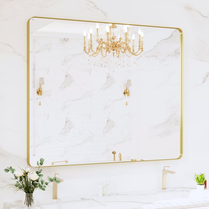 Lesamuel Filleted Corner Wall Mounted Bathroom and Vanity Mirror with Aluminum Frame, Rectangle, 40" x 48", Gold
