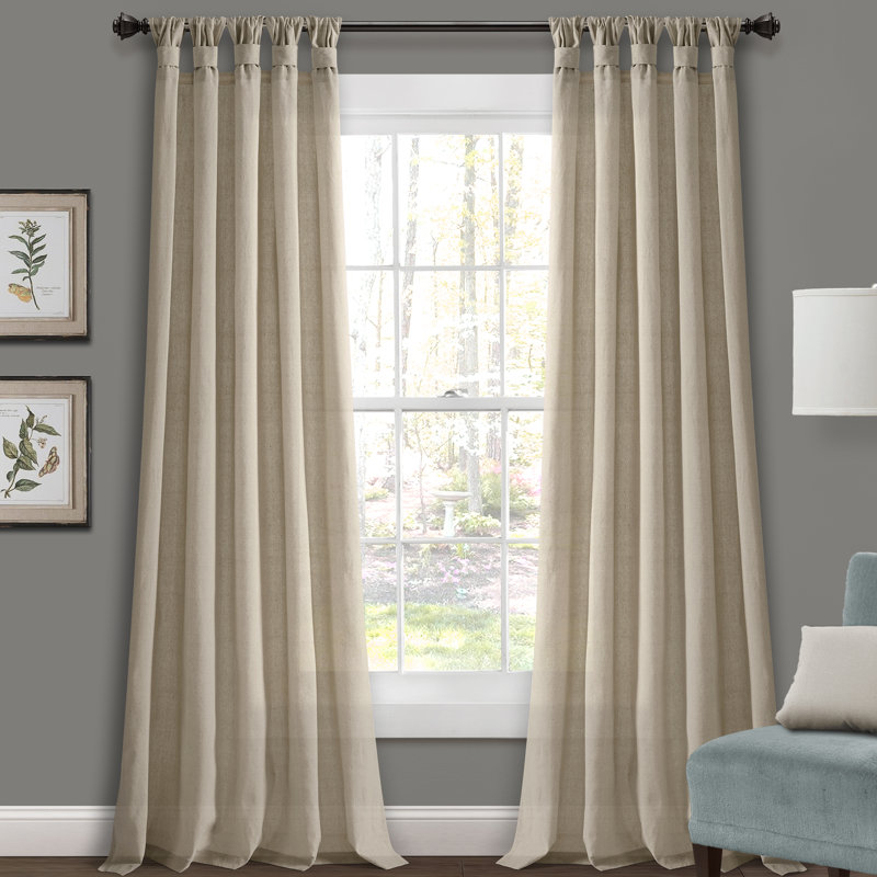Dark Linen Burlap Knotted Tab Top Light-Filtering Curtain Panels, 84" x 45"